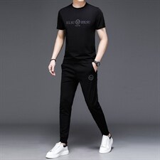 冰丝套装男夏季薄款男装休闲运动套装圆领宽松速干两件套2023新款，男装休闲套装，电商B212（原钱塘6029）