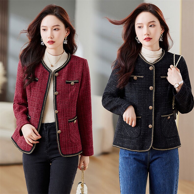 现货秒发2024春秋新款法式小香风芋泥泡芙”粗花呢外套大衣，女装毛呢外套，星宇服饰