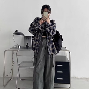 C237-P28 复古格子衬衫女2025新款小众设计感衬衣宽松美式开衫图片