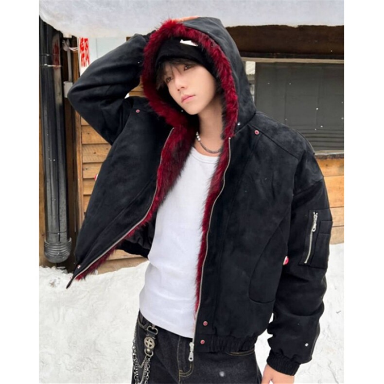 短款机车风夹克棉服男女冬季座山雕双面穿皮毛一体外套M525,男装夹克,星座1116A（原606A-3）