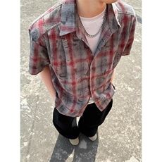 扎染格子衬衫短袖男夏季美式复古薄款外套户外格纹防晒衬衣C63，男装防晒衣，星座1116A（原606A-3）