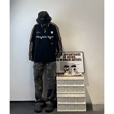抖音得物式高街重磅结构织带假两件双纱纯棉印花长袖T恤AW10302，男装T恤，电商A443