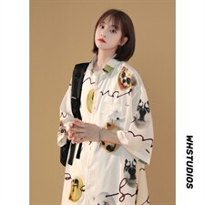 2024夏季新款动物图案情侣宽松百搭短袖衬衫A158-CS610-P45控58，男装衬衫，电商A158-1