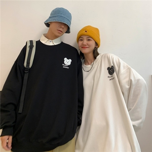 EY07 春季港风男女宽松卡通小熊圆领长袖套头卫衣学生情侣装潮P30图片
