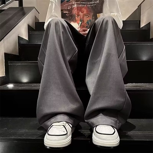 港风秋款男西裤双层拼接款直筒宽松休闲长裤h3100 P45图片