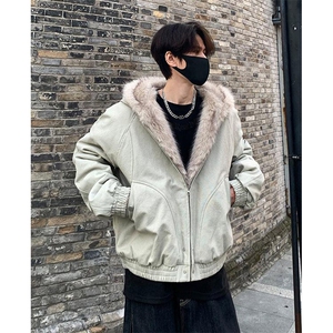 现货高品质美式高街冬季重磅硬挺短款座山雕毛领棉衣男女加厚外套图片