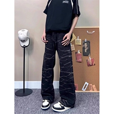 做旧波浪纹理直筒牛仔裤男vibe痞帅宽松百搭显瘦微喇叭裤N9053，男装牛仔裤，星座1116A（原606A-3）