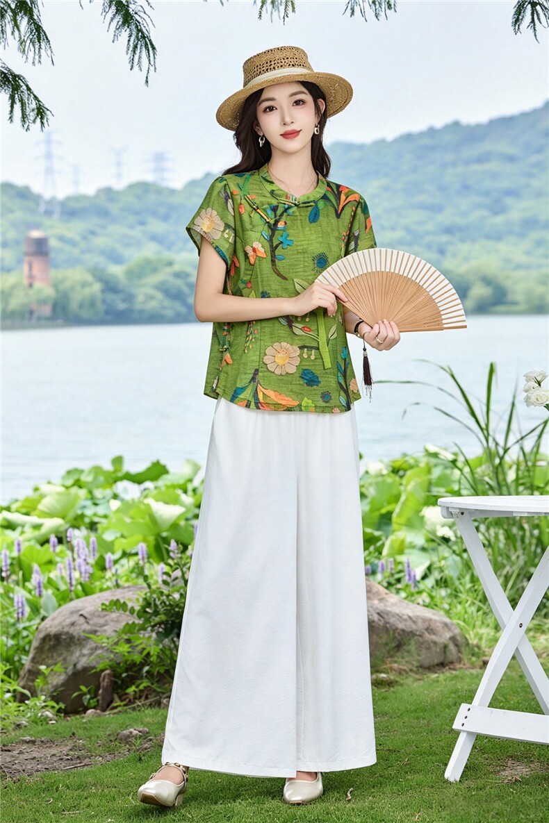 现货！夏季套装2026新款松弛感新中式盘扣上衣服女两件套端庄大气,女装套装/套裙,衣之秀
