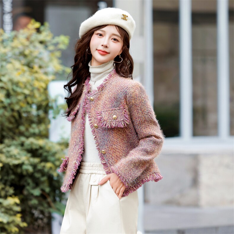 小香风毛呢外套女2025新款春秋短款粗花呢名媛气质高级感超好看,女装短外套,雅静靓衣
