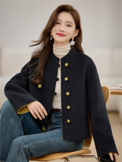 双面羊绒短款外套女秋冬新款时尚撞色高级感小个子新中式毛呢大衣，女装毛呢外套，众宇琦