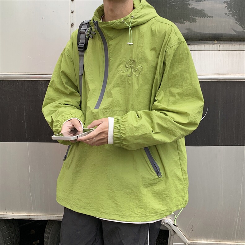 半拉链防晒服男韩版潮纯色字母刺绣连帽2023夏季ins外套W4841-P40,男装防晒衣,星座412-2