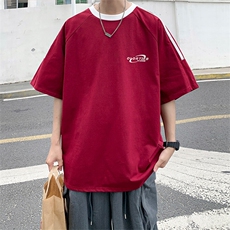 夏季美式高街重磅纯棉三条杠织带撞色男女短袖T恤ZD628-特P30，男装T恤，电商A486-1