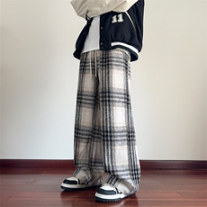 06秋冬季慵懒风毛呢格子裤宽松直筒垂感休闲裤XZ211-1-K2456-P55，男装休闲裤，星座211-1