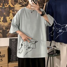 YT26193-P30亚短袖t恤男大码五分袖男宽松七分袖海报风，男装T恤，电商A040