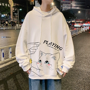 WY2129-P35 加绒款-P40 纯棉连帽卫衣男大码运动帽衫宽松薄外套男图片