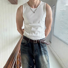 现货竖条螺纹修身针织背心男夏天美式硬汉健身运动休闲弹力无袖T，男装背心/马甲，星座302B-3