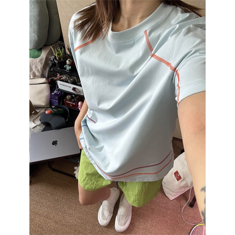 网图现货 原版高品质 对色对图 夏季撞色明线短袖男女  A716-P48图片