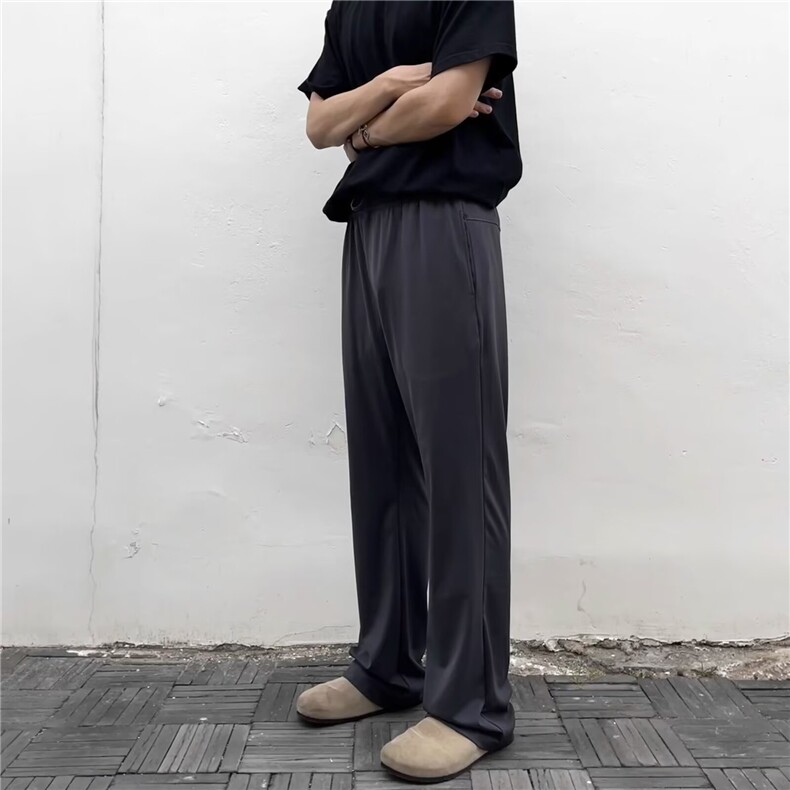 高弹韧性凉感冰皮垂感直筒弯刀卫裤夏季速干薄款休闲裤男冰丝裤子，男装皮裤，星座506A