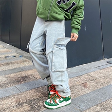 高街直筒宽松美式hiphop裤子复古水洗浅色vibe风牛仔裤K3792-P55，男装牛仔裤，星座512-3
