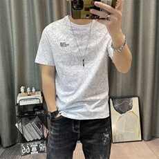 全身印花短袖t恤男2025新款男士衣服纯棉修身半袖体恤衫棉t上衣潮，男装T恤，电商B212（原钱塘6029）