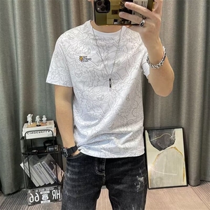 全身印花短袖t恤男2025新款男士衣服纯棉修身半袖体恤衫棉t上衣潮图片