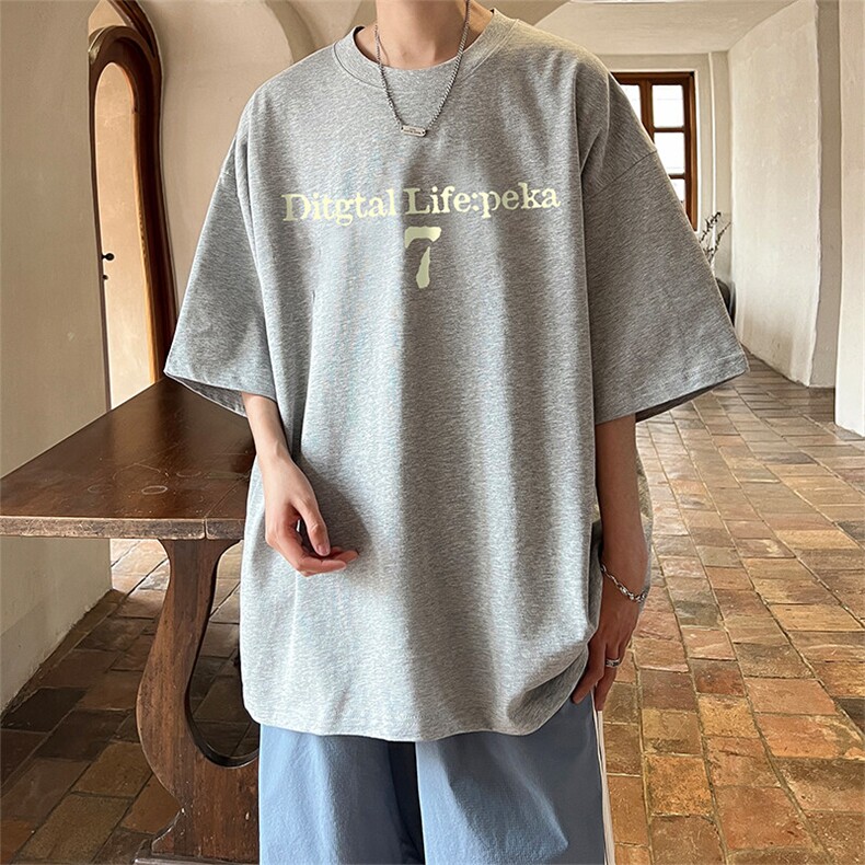 抖音得物二开现货供应220克夏装重磅美式高街宽松短袖t恤MT53,男装T恤,电商A486-1