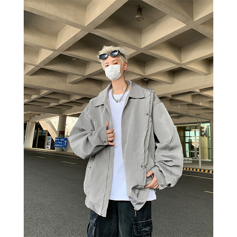 美式古着小众翻领夹克男春秋季重磅褶皱设计宽松高街帅气外套,男装夹克,星座410-7