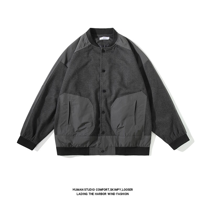 2025秋装棒球服呢子外套男休闲大码拼色夹克上衣 JK83P95图片