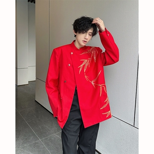 现货！25男设计感婚礼喜服新中式亮片刺绣竹叶西服外套xz92-p158图片