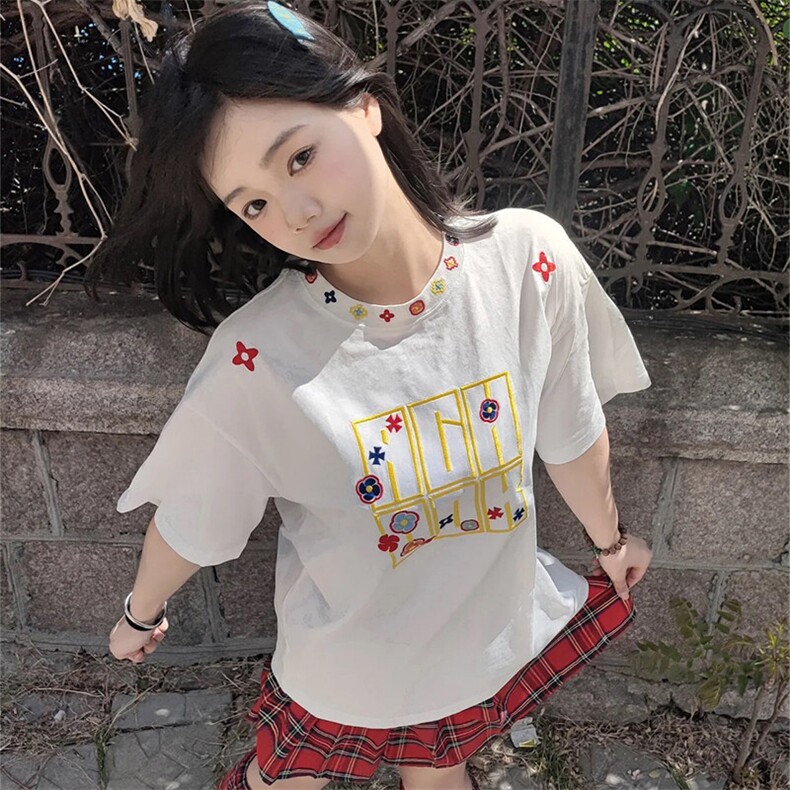 万针全刺绣工艺抖音得物高品质260克重磅纯棉双纱美式高街短袖T恤,男装T恤,电商A486