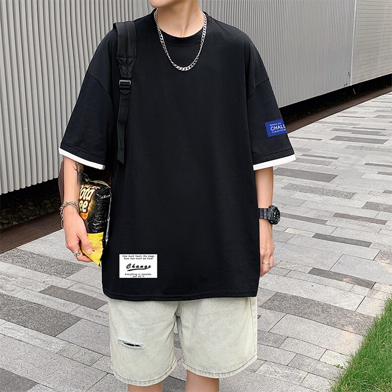 JT55062-P25假两件短袖t恤男大码胖子半袖体恤半截袖港风,男装T恤,电商A040