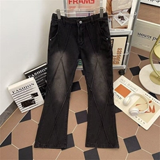 拼接分割直筒牛仔裤男女高腰显瘦裤子炸街高街微喇裤8222P45，男装牛仔裤，星座410-2