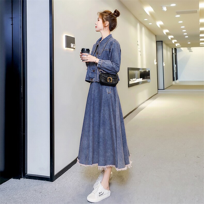牛仔半身裙气质潮流韩版显瘦外套2021年两件套,女装套装/套裙,秋水欣儿