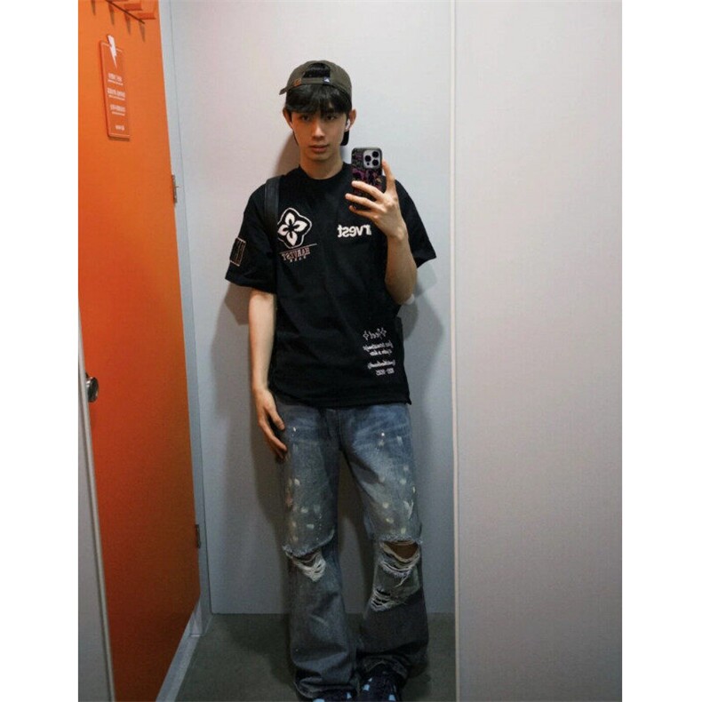 M528-P35复古高街时尚潮流痞帅炸街学院风短袖T恤男女同款,男装T恤,星座617A-1（原B318A）