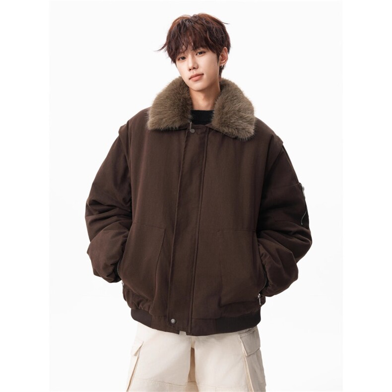大毛领工装棉服冬季潮牌廓形美拉德加厚保暖派克服外套JKS5044,男装棉衣,星座516A