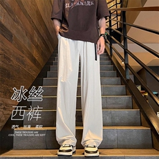 夏季潮流百搭美式复古腰带休闲裤男宽松阔腿西裤-A1045TP45控68，男装西裤，电商B241