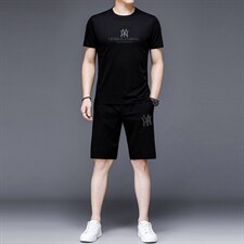 2023年夏款潮流休闲时尚男士运动短袖短裤套装P130，男装休闲套装，电商D223-1