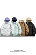 2024秋冬新款高品质印花拼接假两件连帽棉服外套A436-2802-P150，男装棉衣，电商A436
