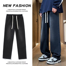 主推港风街头宽松直筒休闲潮流百搭抽绳男女牛仔裤K039-p45四季款，男装牛仔裤，星座224-3