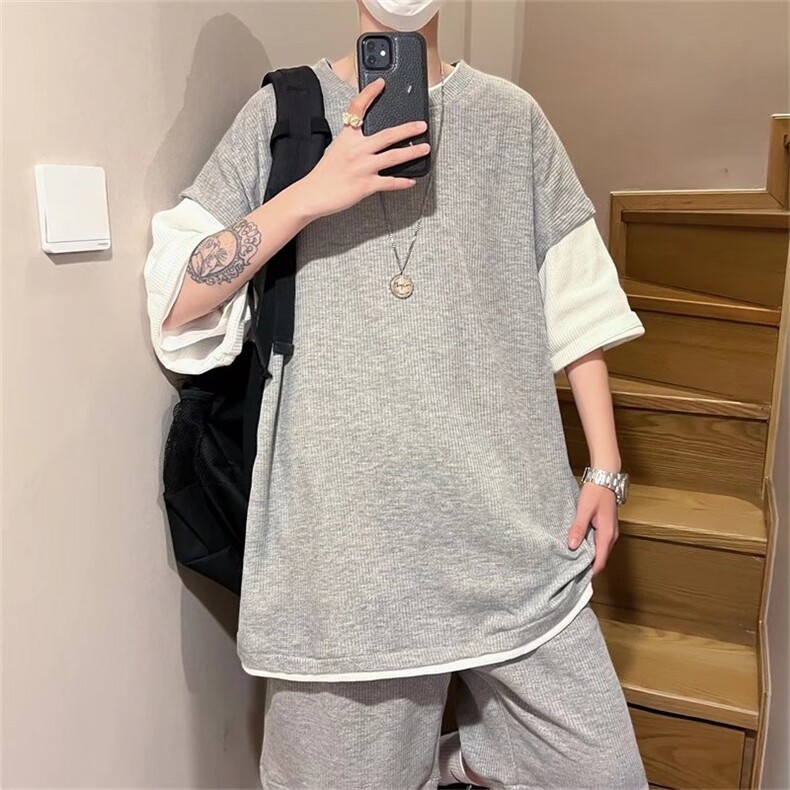 男潮流休闲套装宽松套装华夫格套装F13P40,男装休闲套装,星座1116-2