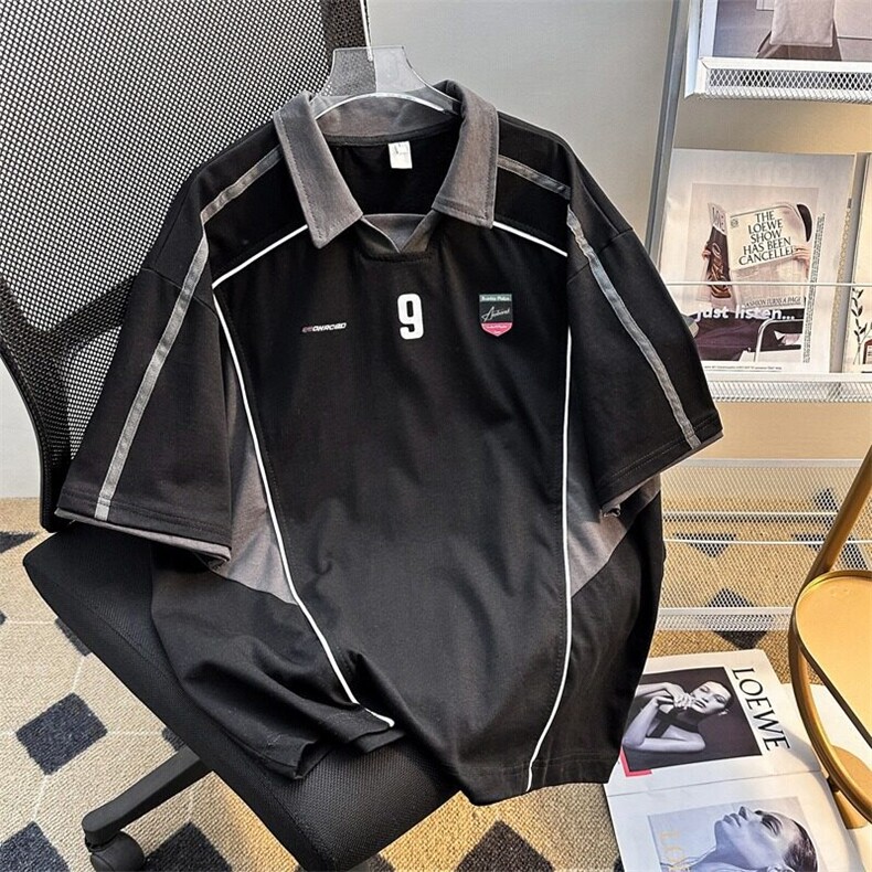 美式高街球衣运动翻领POLO衫男夏季宽松撞色短袖T恤上衣WB474-P39，男装Polo衫，星座412-2