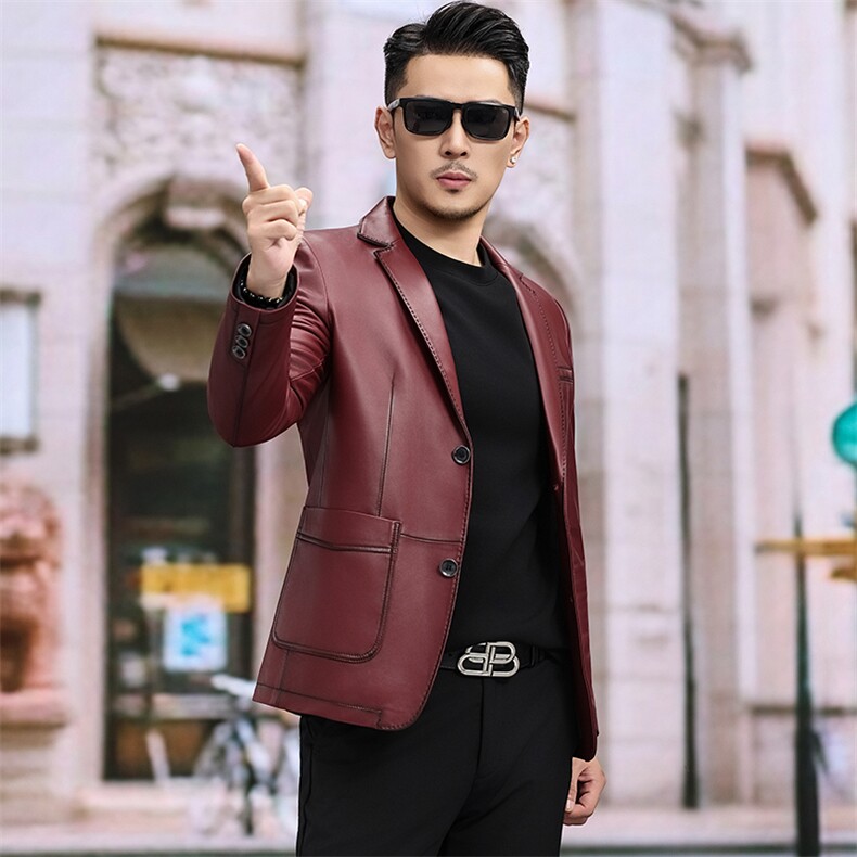 新款春秋男士真皮皮衣修身绵羊皮外套商务通勤男装百搭海宁皮衣，男装皮衣，电商B360A（原721A）
