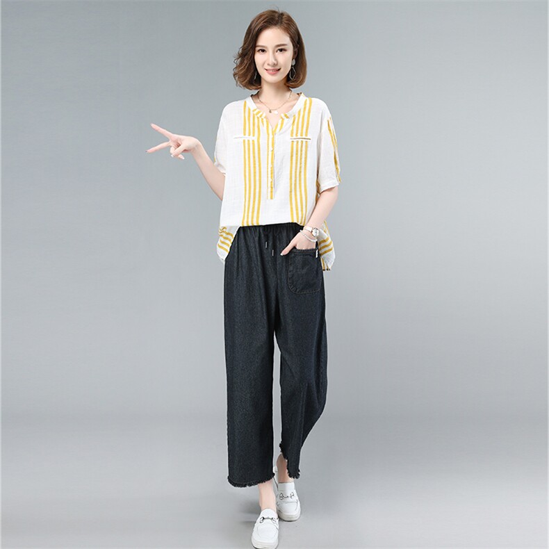 2021夏季新款简约时尚休闲宽松气质文艺套装,女装套装/套裙,叶笙衣