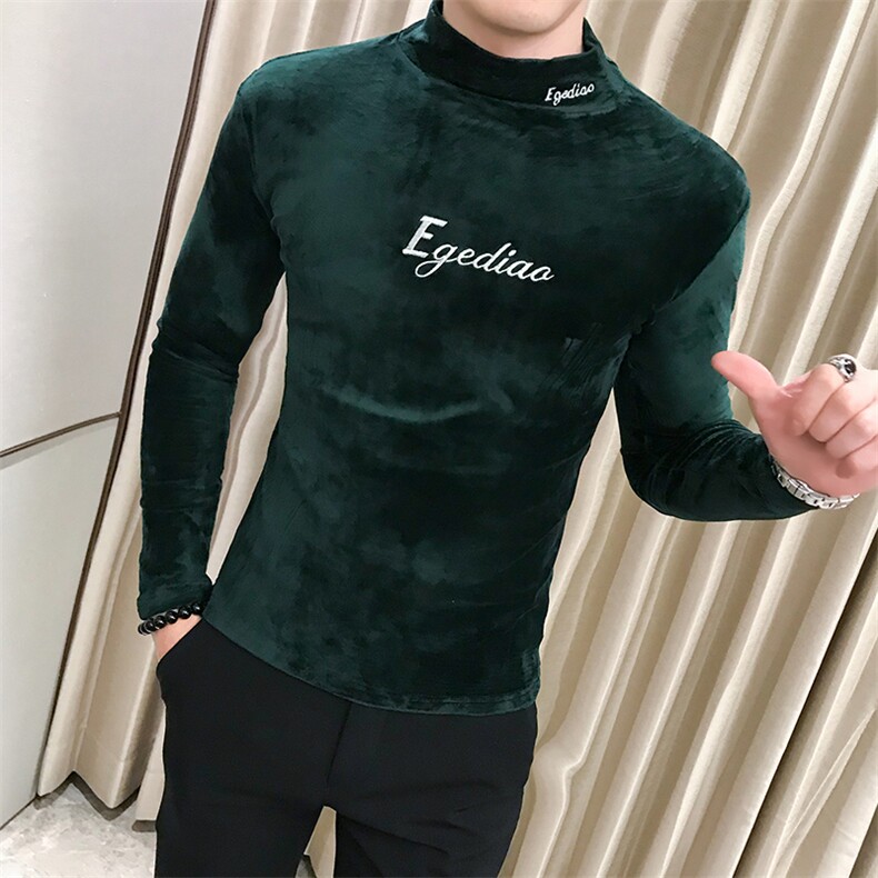 店主风T恤男长袖针织衫外穿网红半高领纯色打底衫A068-XS08-P45图片