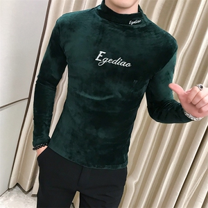 店主风T恤男长袖针织衫外穿网红半高领纯色打底衫A068-XS08-P45图片