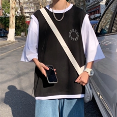夏季潮牌男士短袖假两件t恤男潮流上衣服情侣半袖体恤衫T586P25，男装T恤，星座1116-2