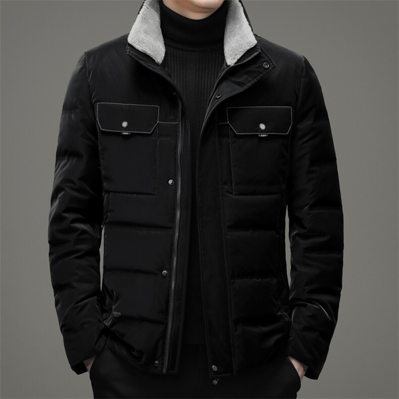 2023冬季商务休闲纯色立领羽绒服男士休闲羊毛领外套ZG2915-P260图片