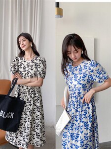 夏季新款韩式花色连衣裙,女装连衣裙,AMSS 艾玛莎莎