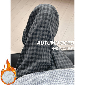 AK2482-P50日系慵懒阔腿毛呢格子裤女秋冬显瘦垂感直筒裤高腰休闲图片