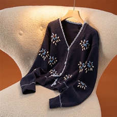 2025年秋季时尚百搭通勤简约休闲太阳花开衫，女装羊绒衫，盛世绒华